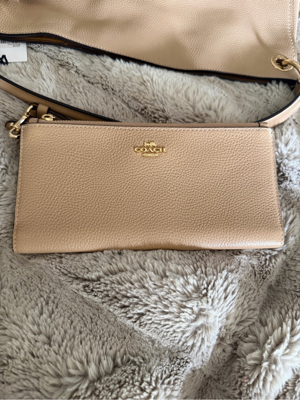 Coach Pebbled Leather Wristlet in Light Beige with Gold Hardware